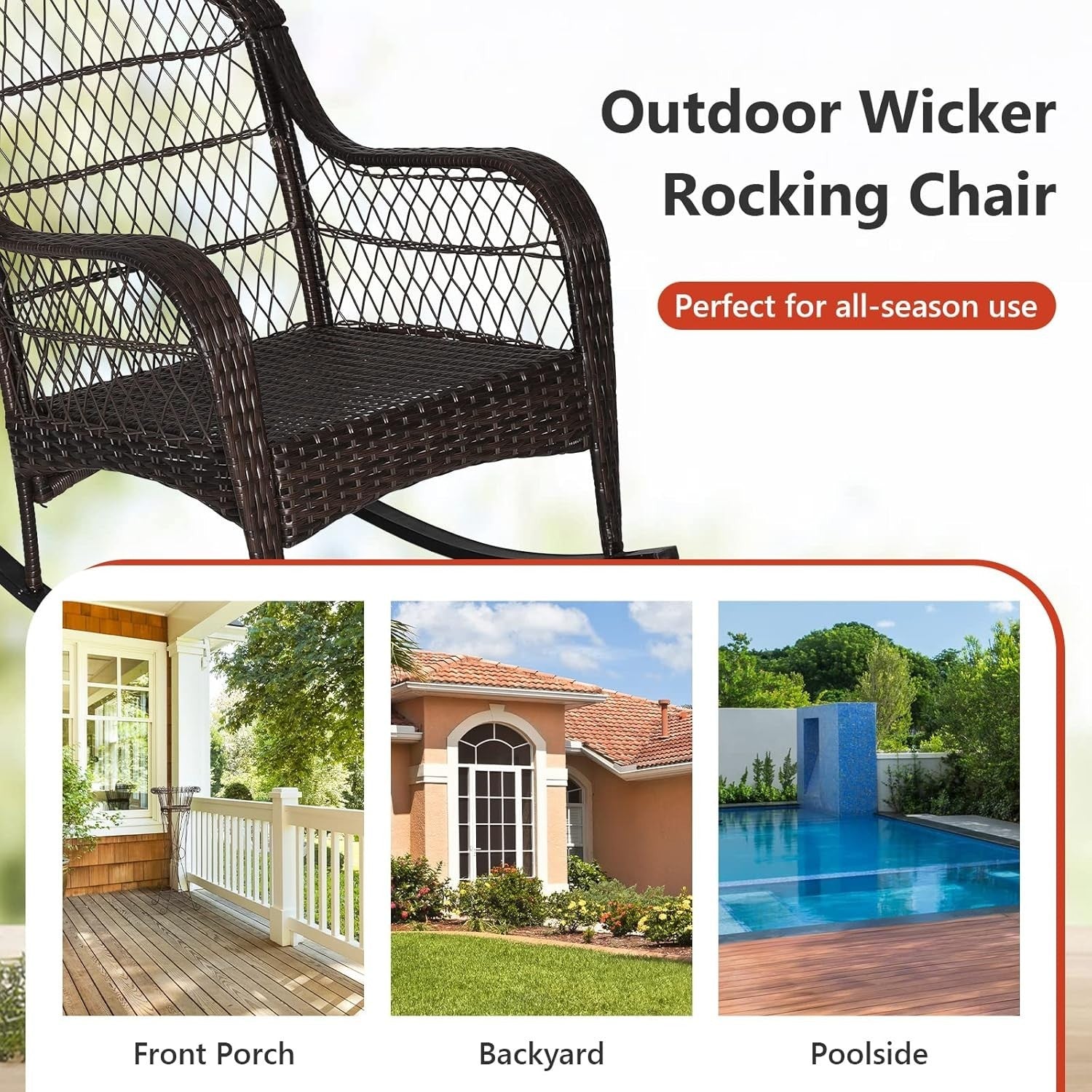 Rattan Rocking Chair Outdoor Garden Patio Seat W/Cushion & Lumbar Pillow