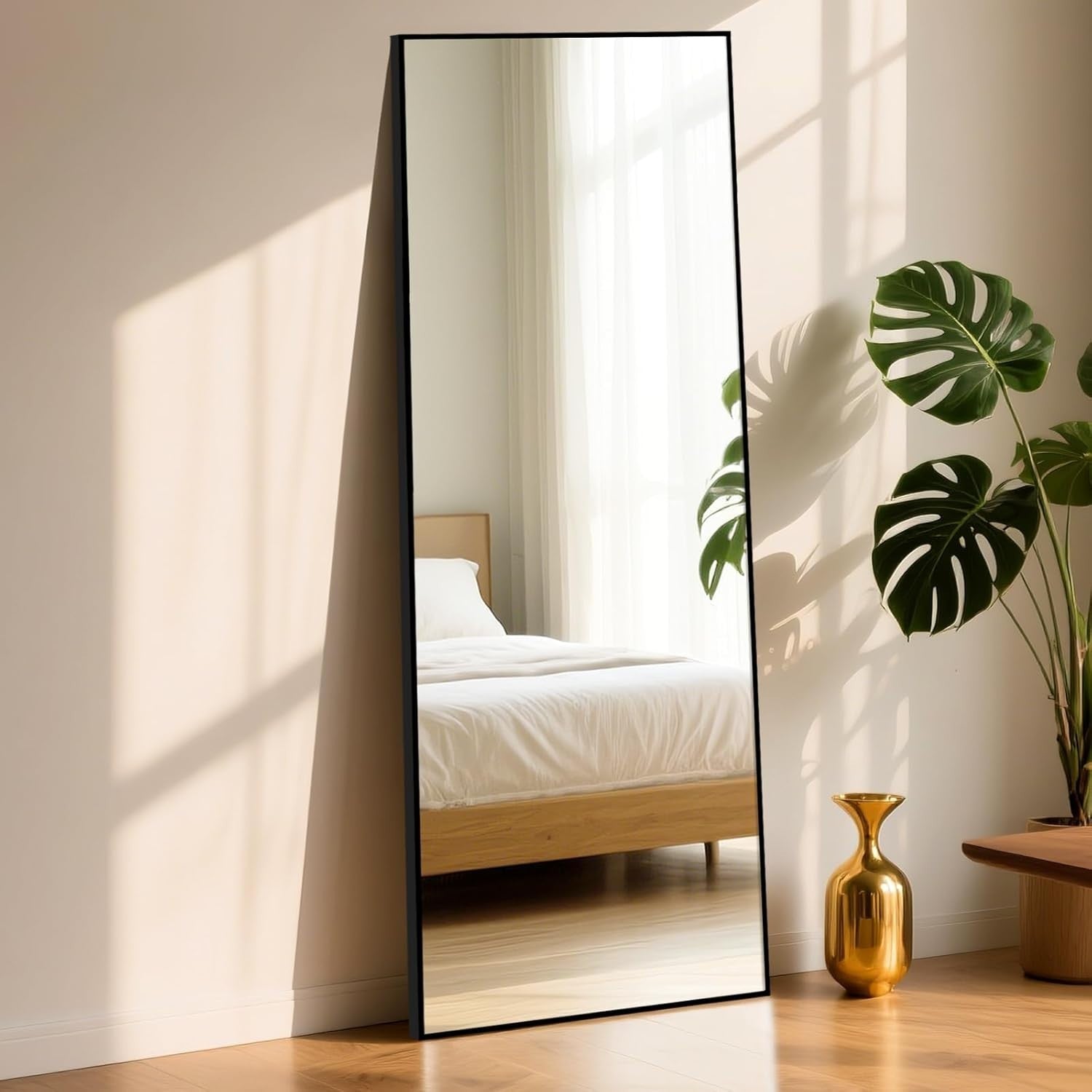 Large Full Length Mirror 165x60cm Wall Leaning, Shatterproof Glass Frame
