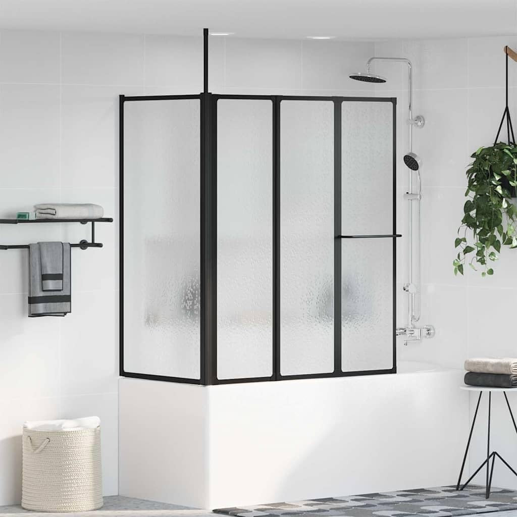 Black Aluminium Folding Shower Screen 120x70x137cm Waterproof Panel