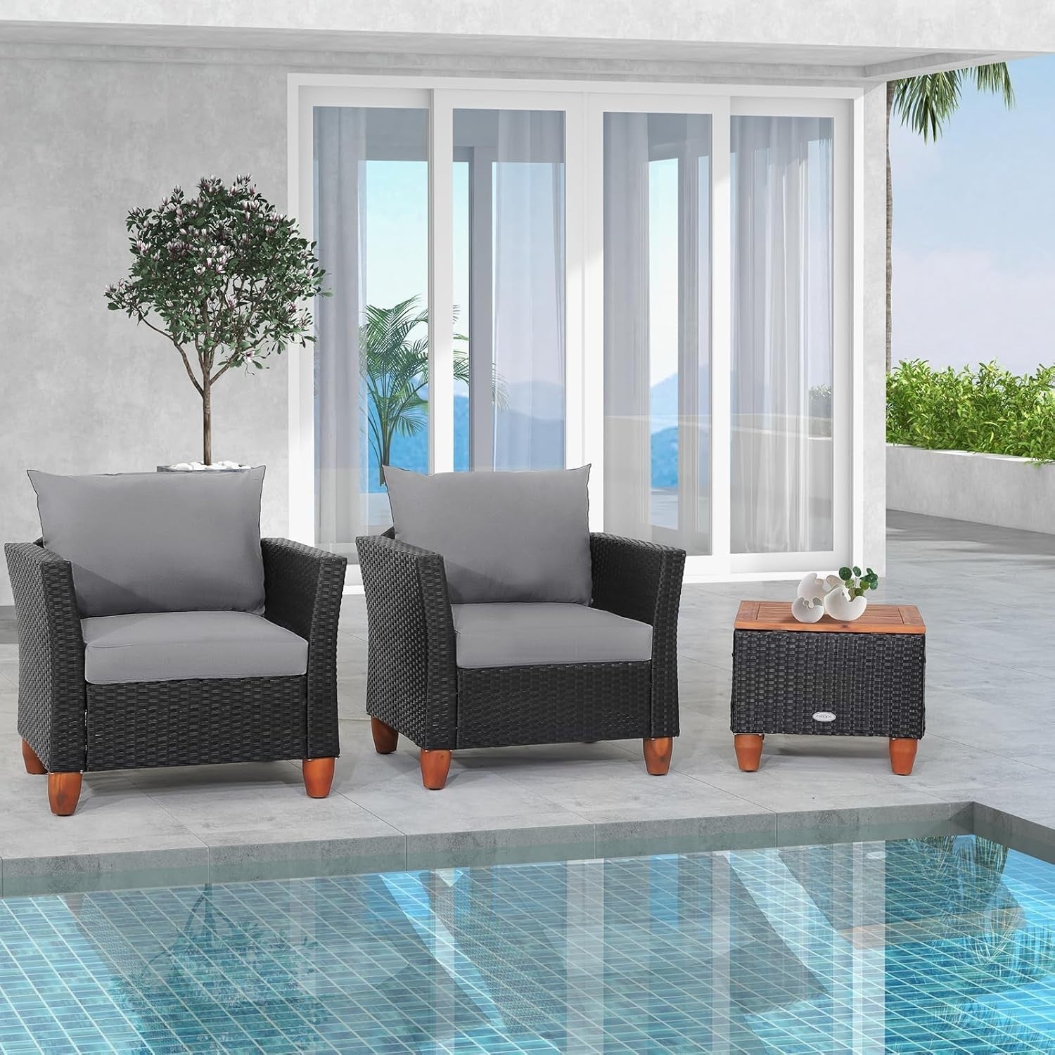 3pc Rattan Garden Furniture Set Wicker Chairs Table Outdoor Patio