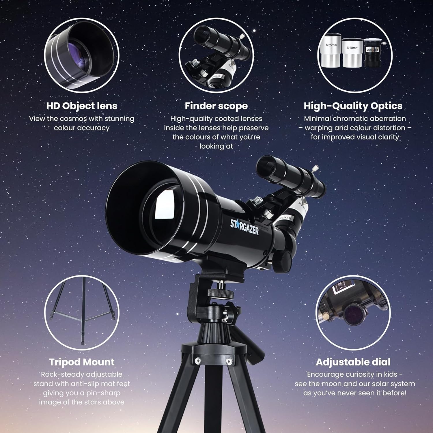 70mm Aperture 400mm Refractor Telescope for Adults & Beginners with Tripod