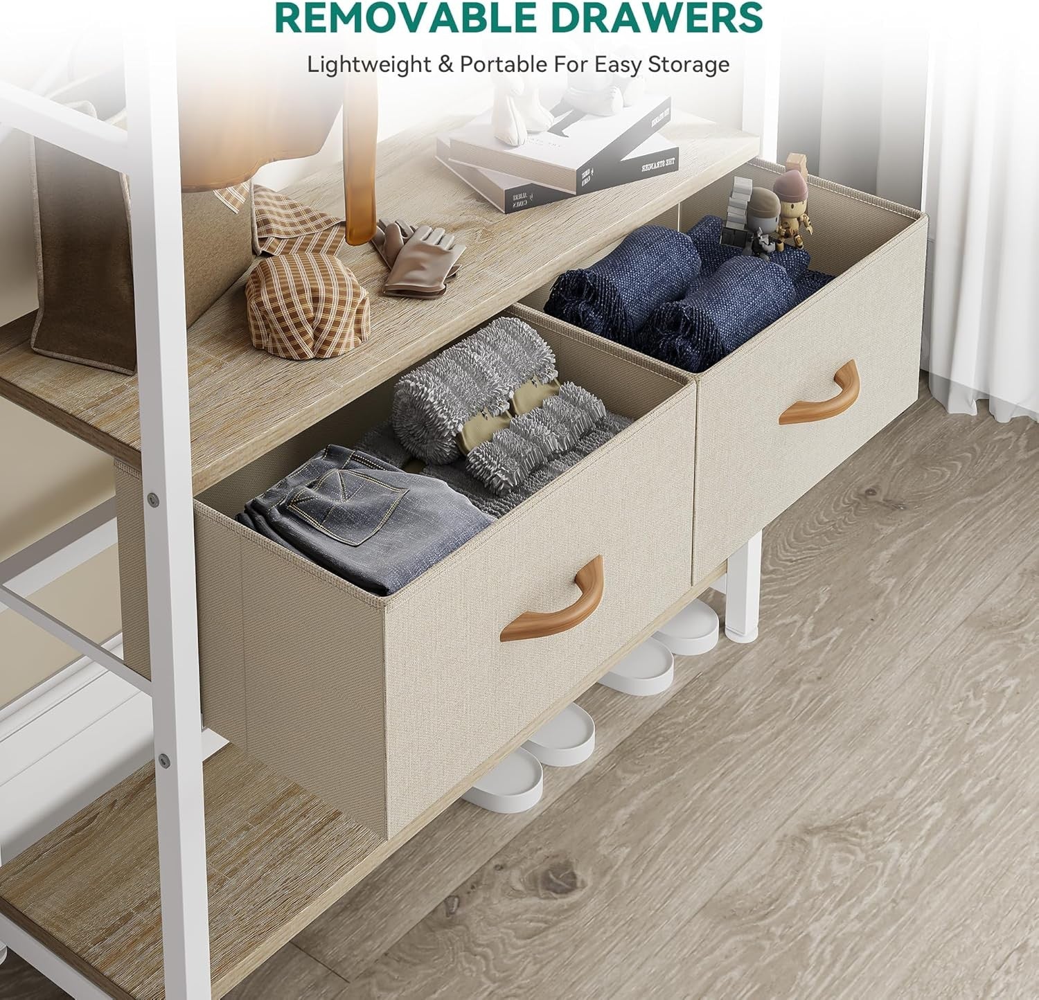 Beige Hall Tree Coat Rack with Bench | Shoe Storage & Drawers Entryway Stand