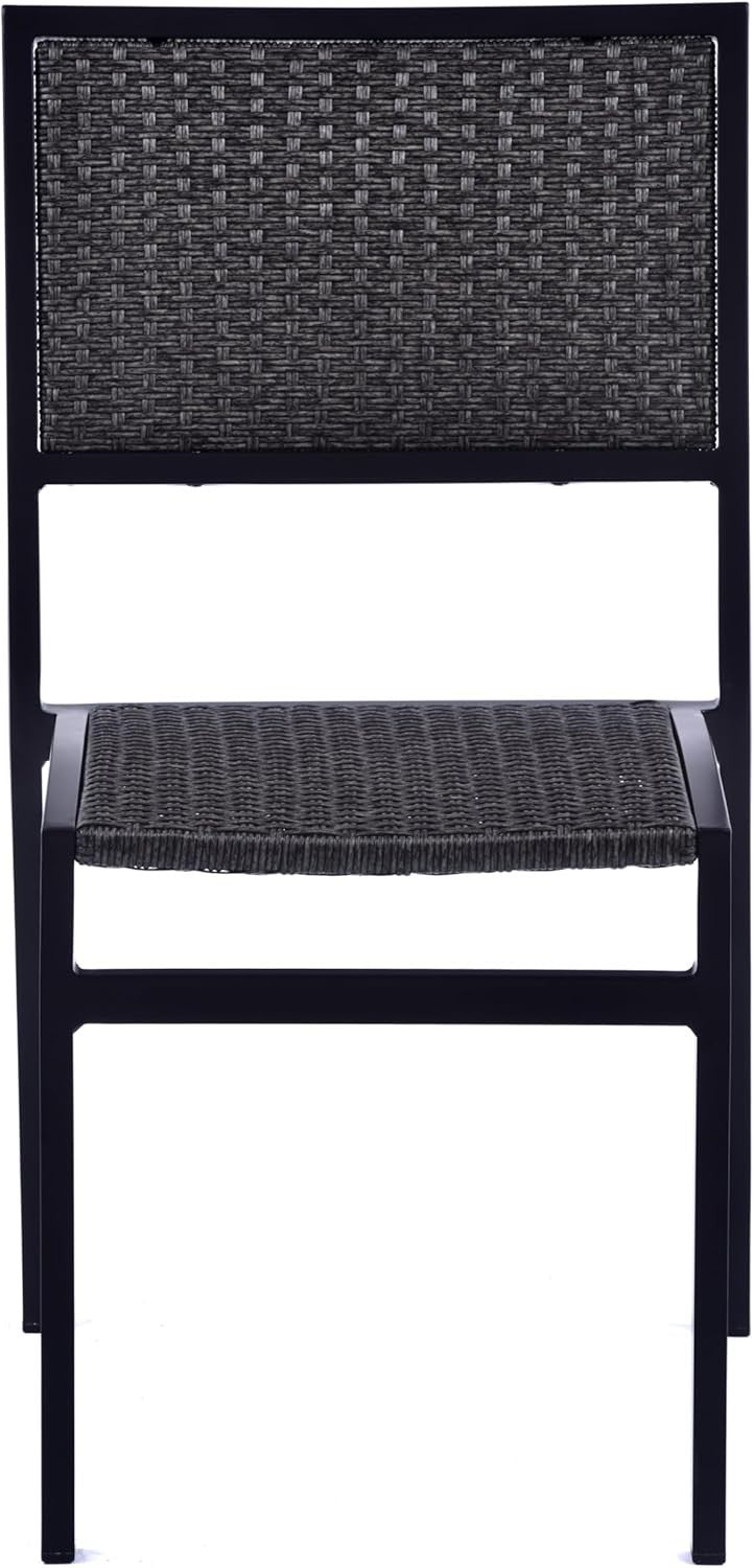 Grey Rattan Stackable Side Chair Outdoor Indoor Metal Frame Patio Seat