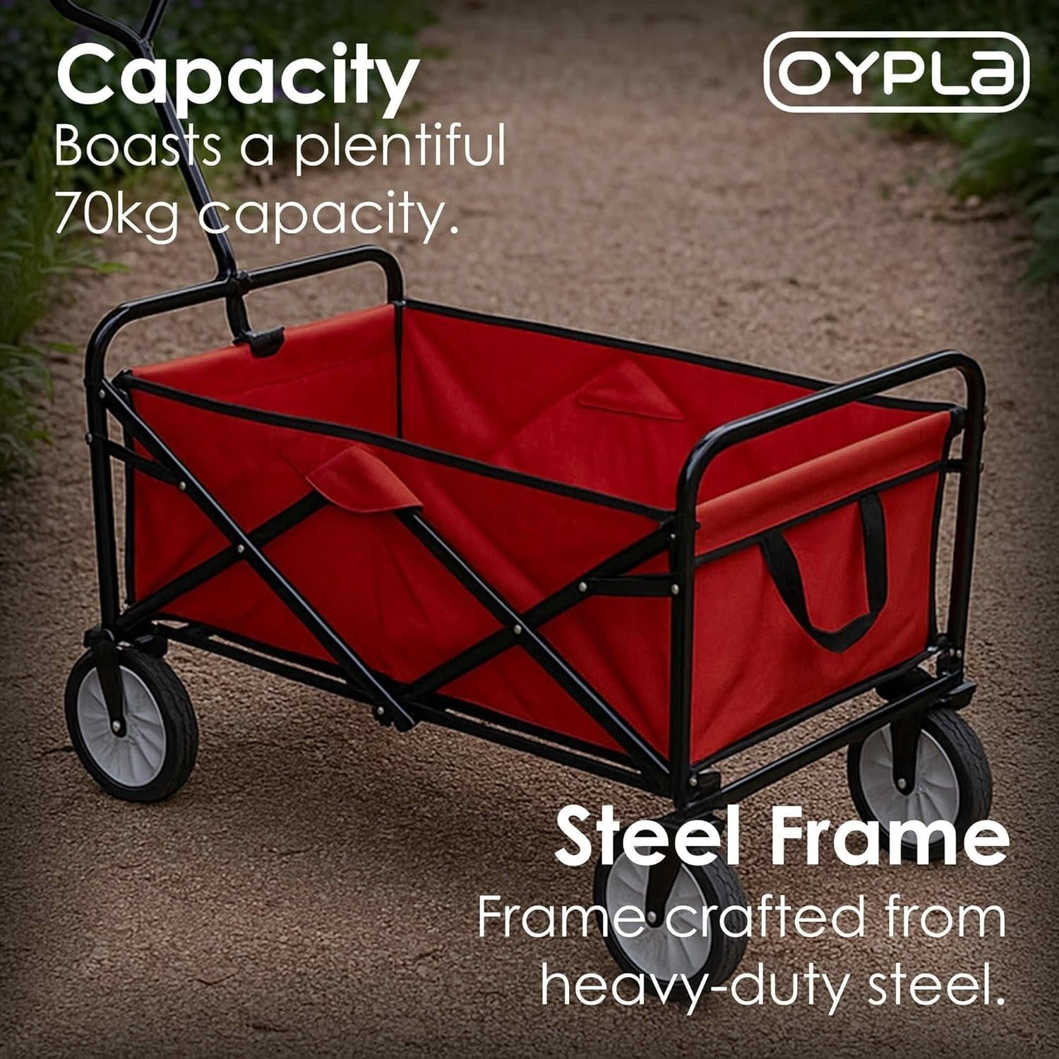 Heavy Duty Foldable Garden Festival Trolley Wagon Cart 70kg Capacity – Red