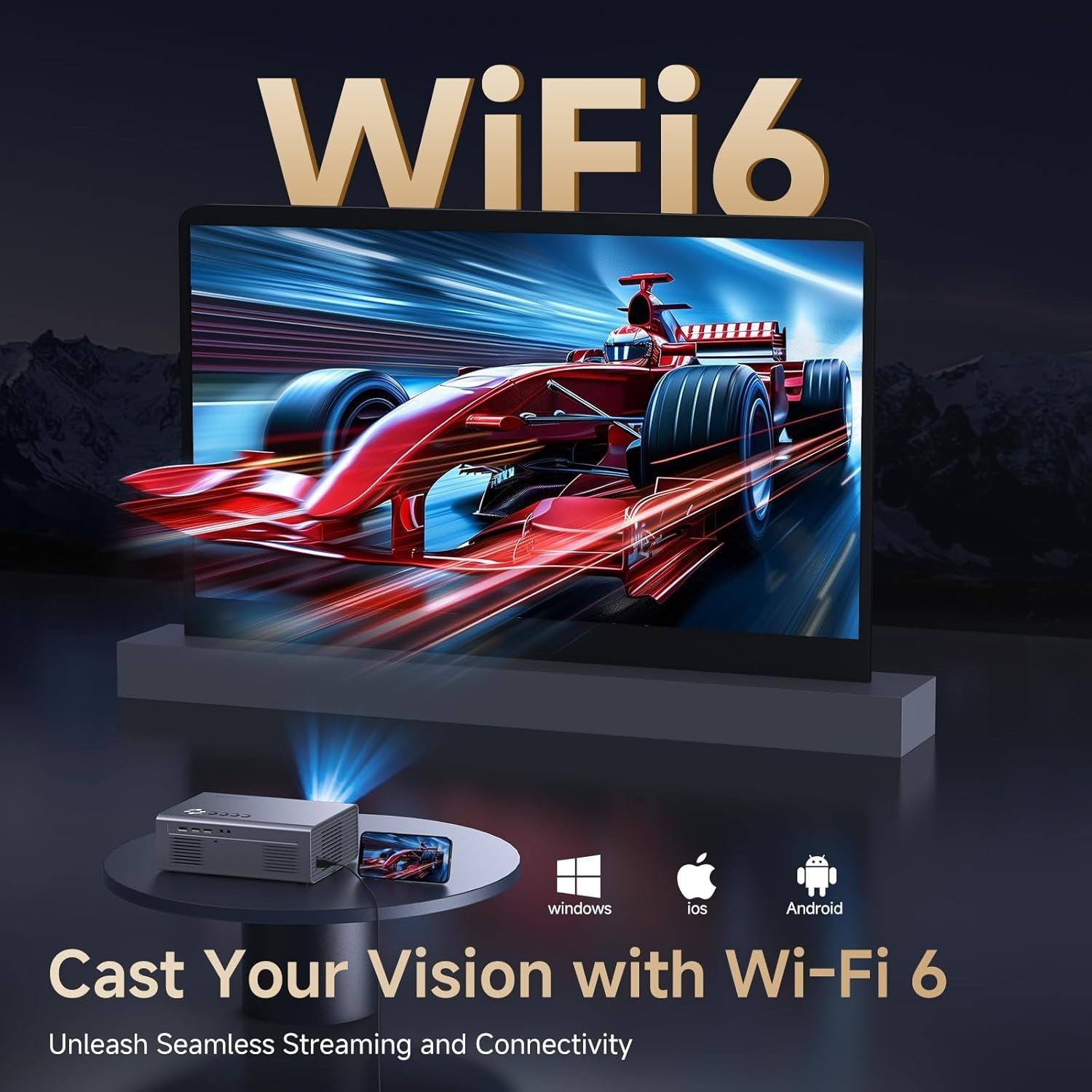 1200ANSI 1080P Smart Projector Netflix 4K WiFi6 Bluetooth