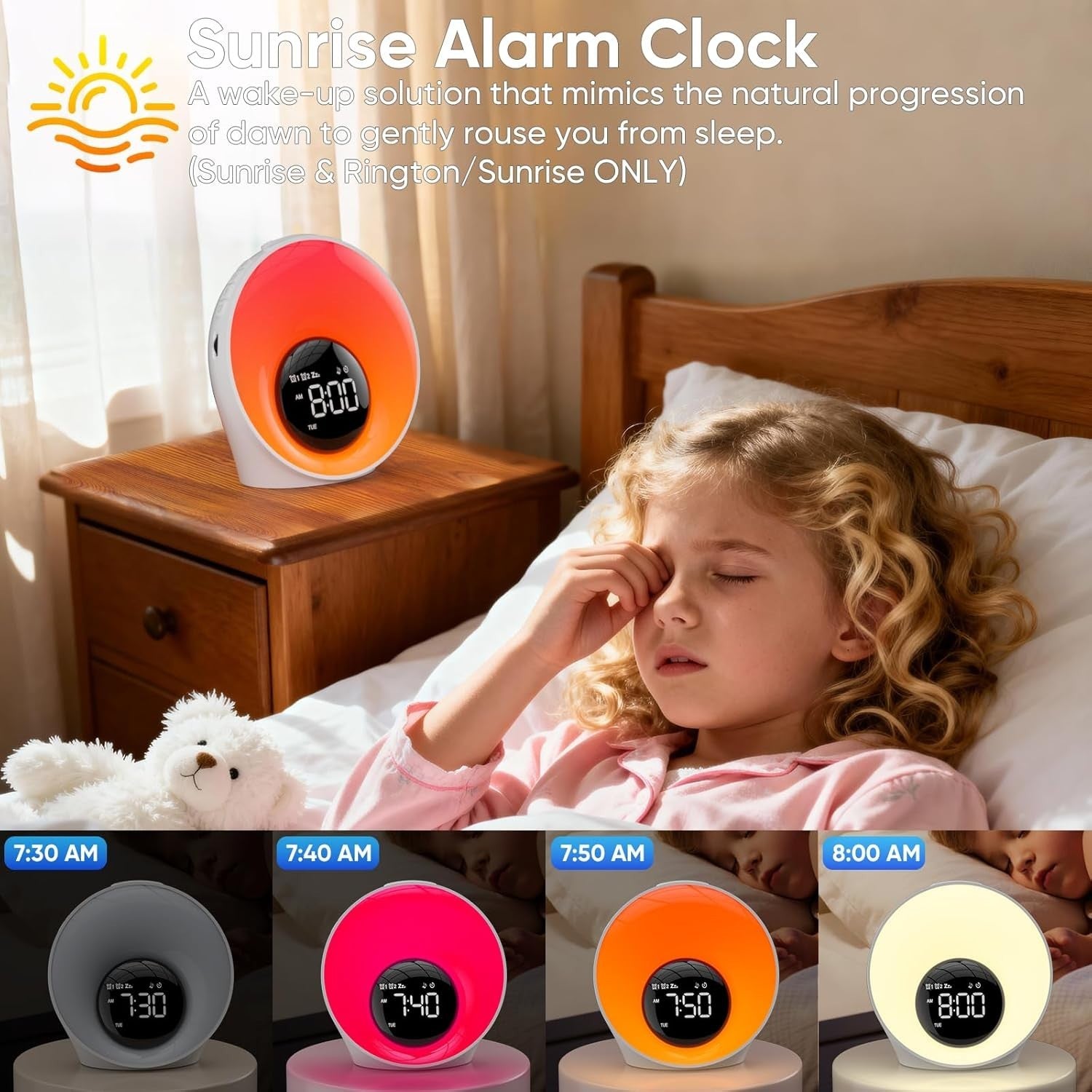 Sunrise Alarm Clock Wake Up Light White Noise Night Light Dual Alarm