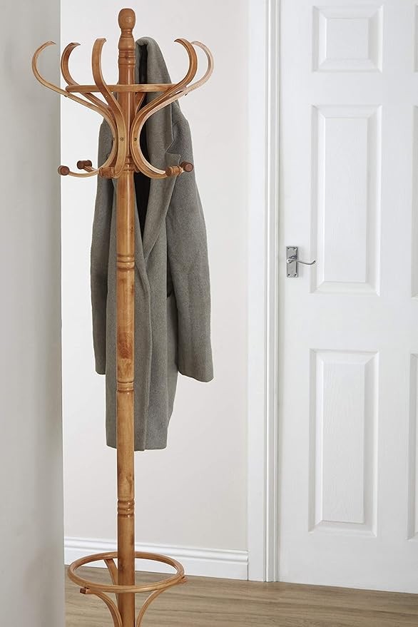 Tall Oak Floor Standing Coat Stand 184cm | Wooden Hall Tree Hanger for Coats