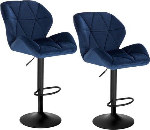 Velvet Swivel Bar Stools Set of 2 Adjustable Counter Chairs Blue