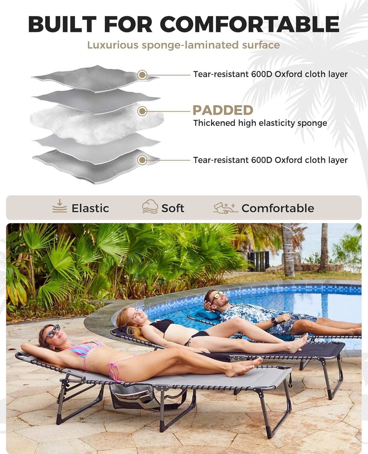 Folding XL Sun Lounger Recliner Chair Padded 200kg Garden Bed Heavy Duty
