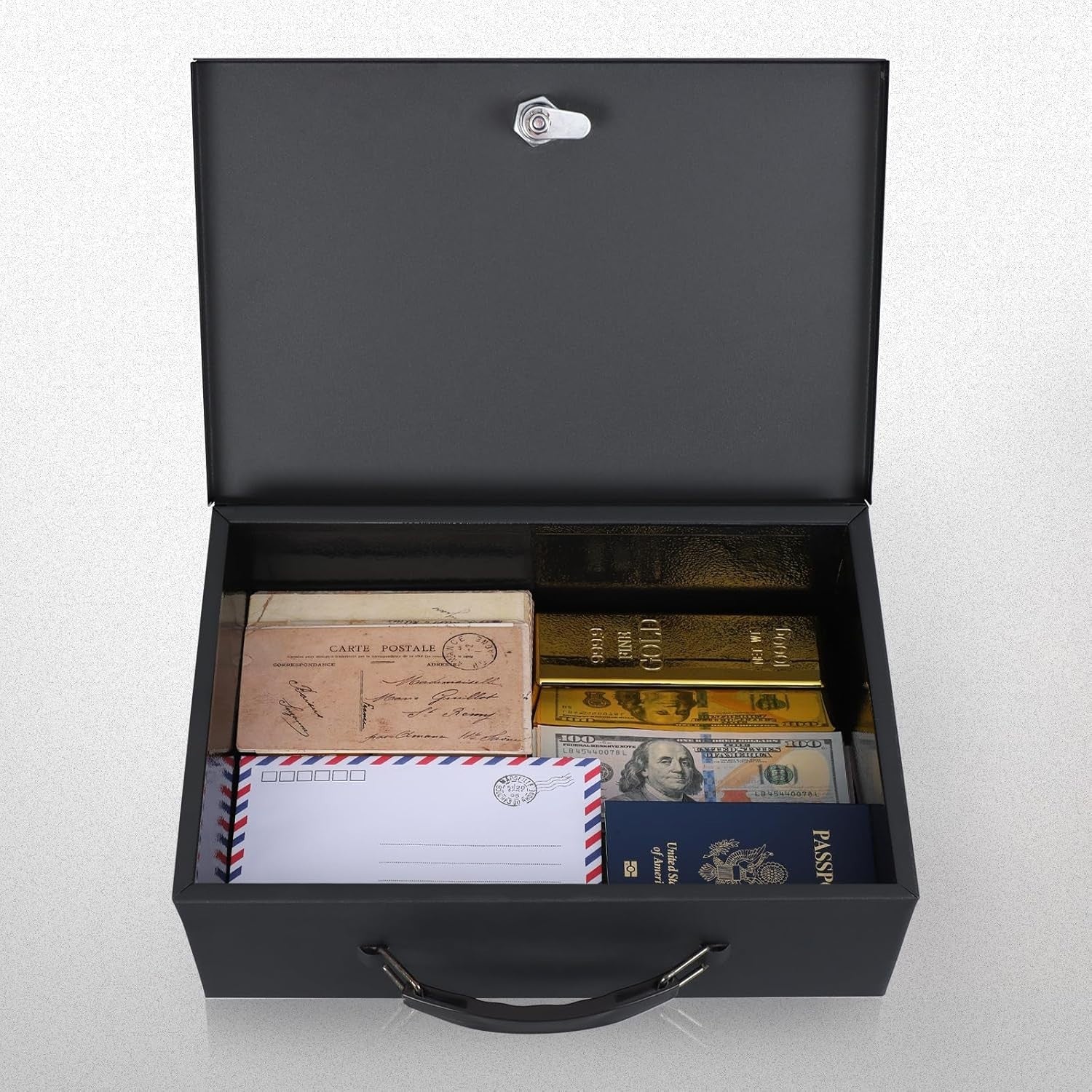 Fire Resistant Document Safe Box Key Lock Cash Passport Storage Case