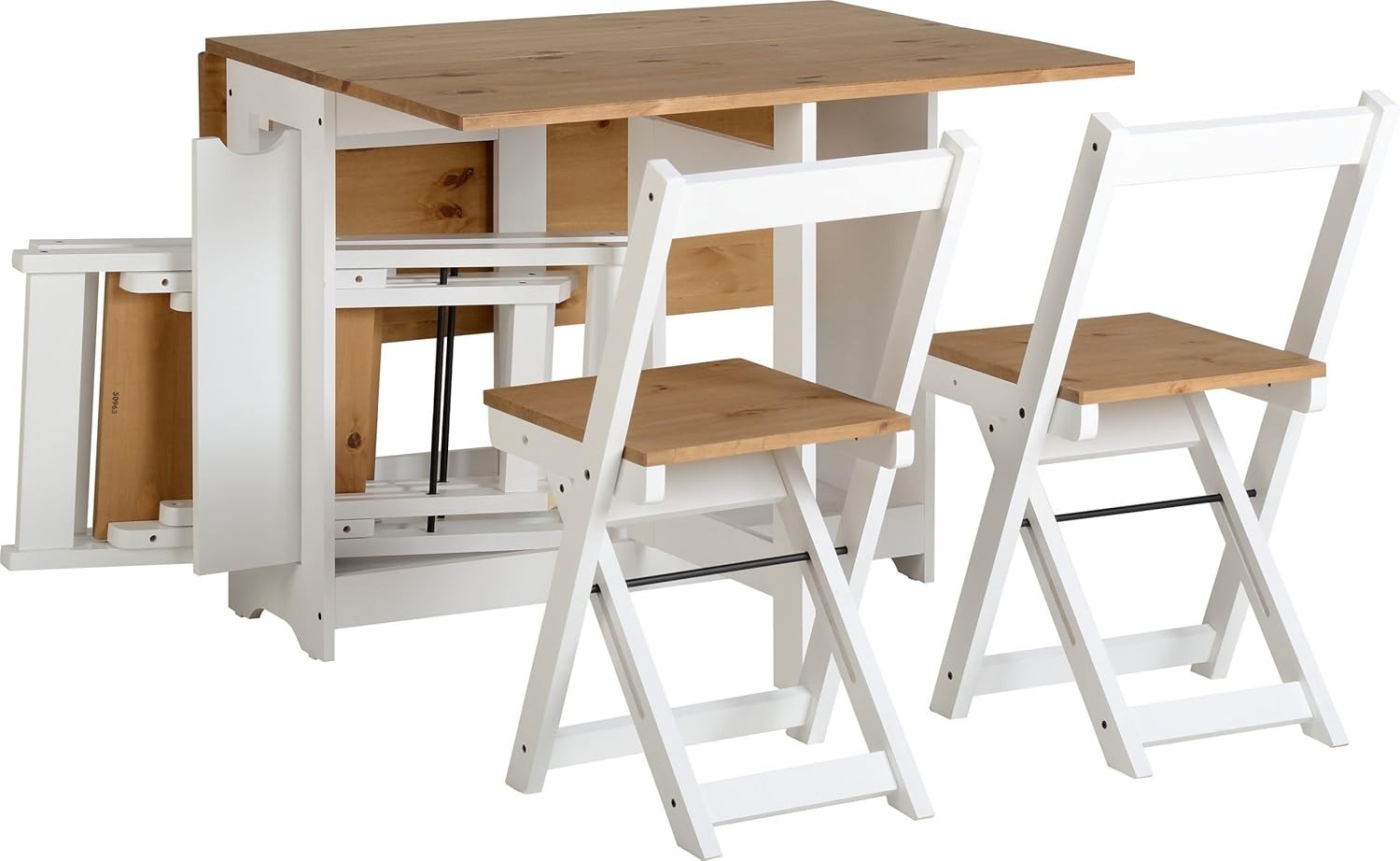 4-Seater Butterfly Dining Set White Pine Folding Chairs Space-Saving