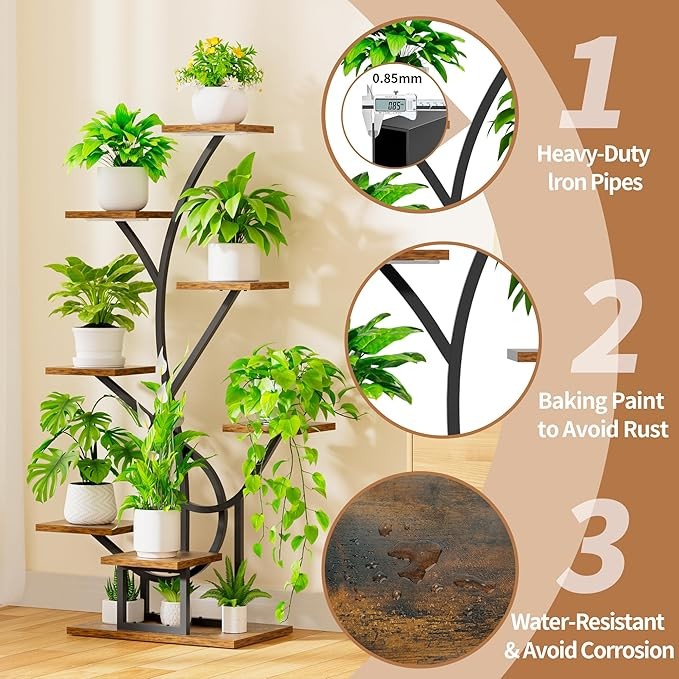 8 Tier Tall Metal Plant Stand with LED Grow Lights Indoor Flower Shelf