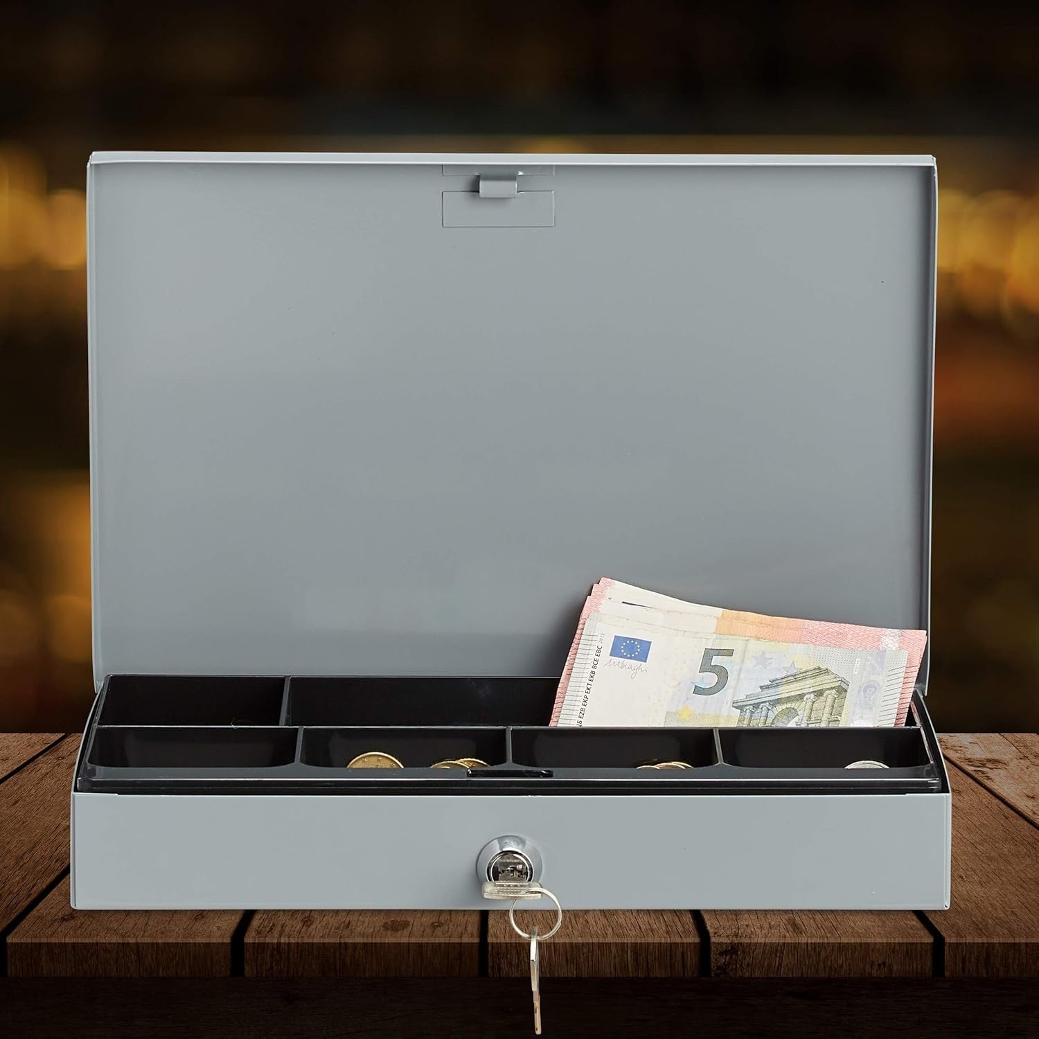 Lockable Cash Box Metal Money Safe Coin Tray Document Storage Case