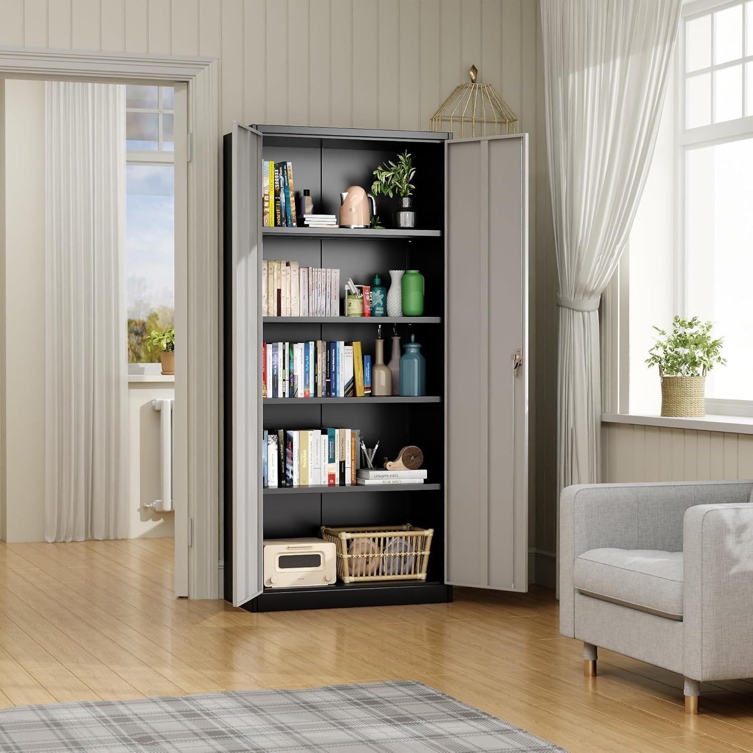 Lockable Steel Storage Cabinet 5 Shelves Heavy Duty 180cm High