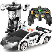 2-in-1 RC Police Car Robot Transforming 360° Spin Toy for Boys Age 3–8