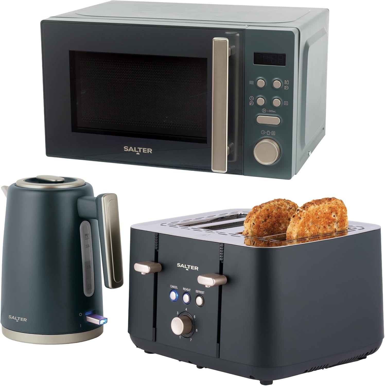 3pc Kitchen Set 20L 800W Microwave 1.7L Kettle 4 Slice Toaster