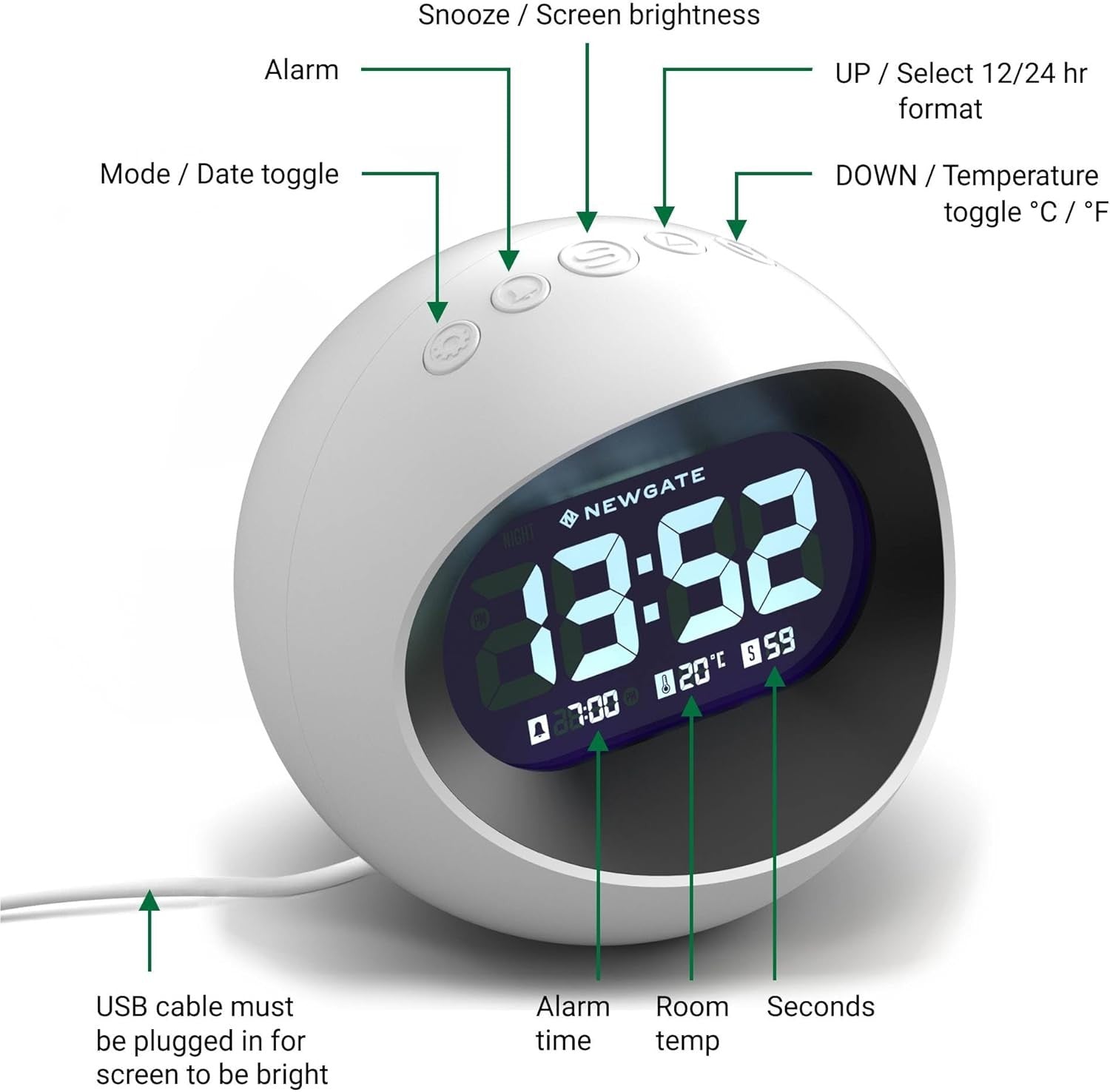 Retro Digital Alarm Clock LED Display Bedside Desk Clock Snooze