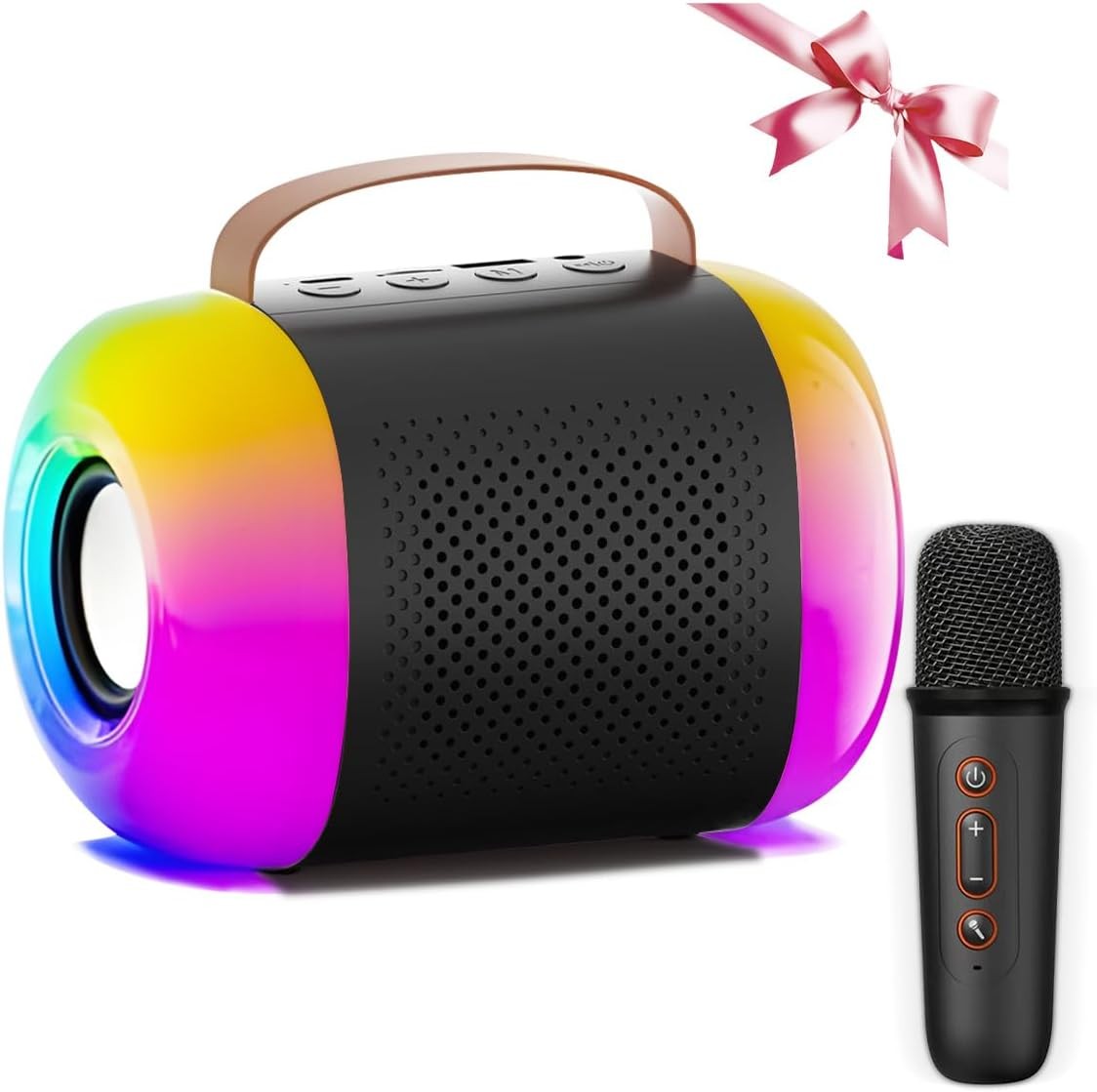 Black Mini Karaoke Machine 1 Wireless Mic Bluetooth LED Voice Changer