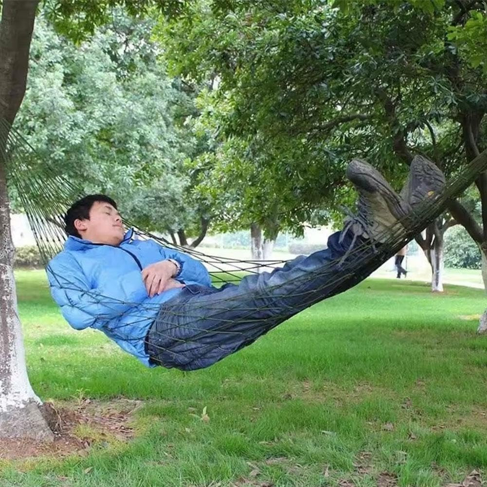 Outdoor Camping Hammock Army Green | Mesh Nylon Rope Swing | 100kg Capacity