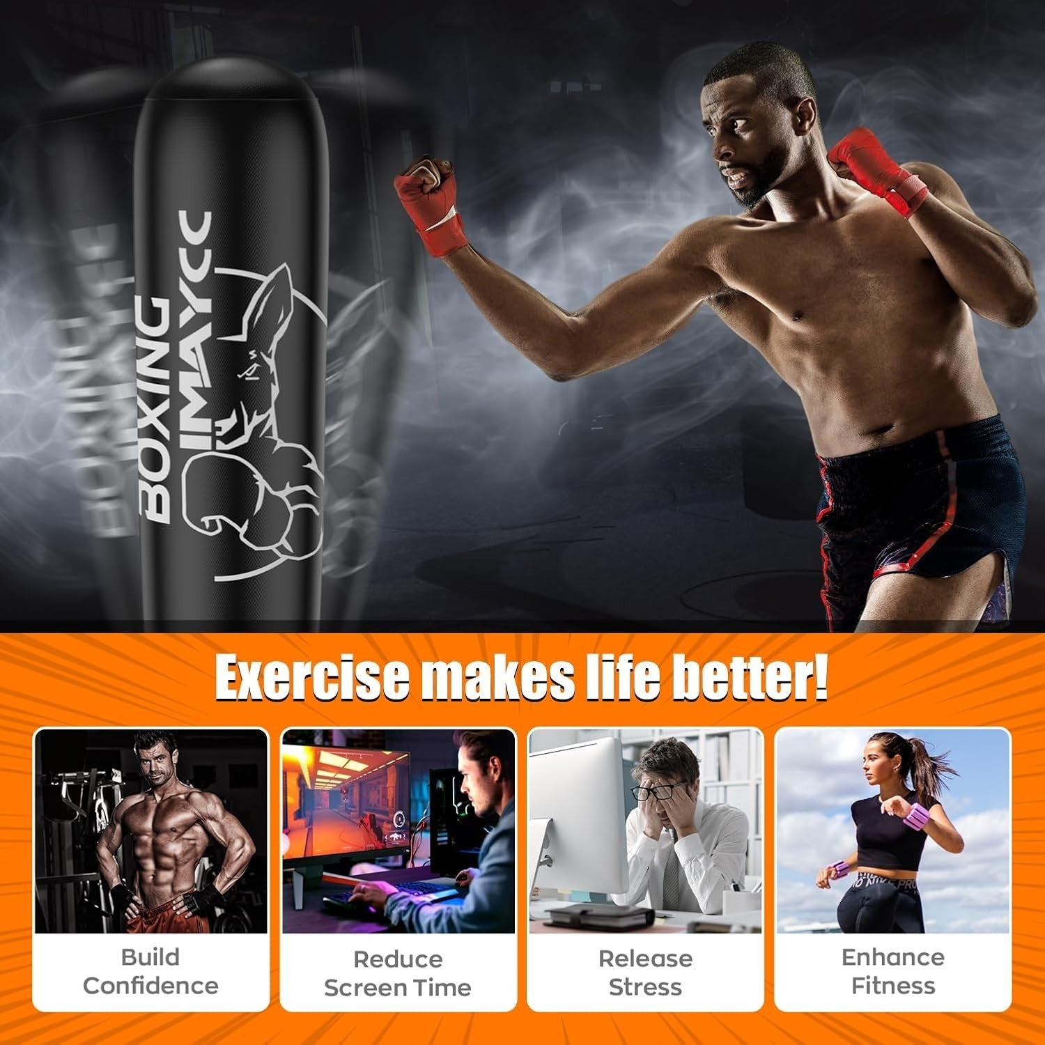 180cm Free Standing Inflatable Punching Bag MMA Kickboxing Training