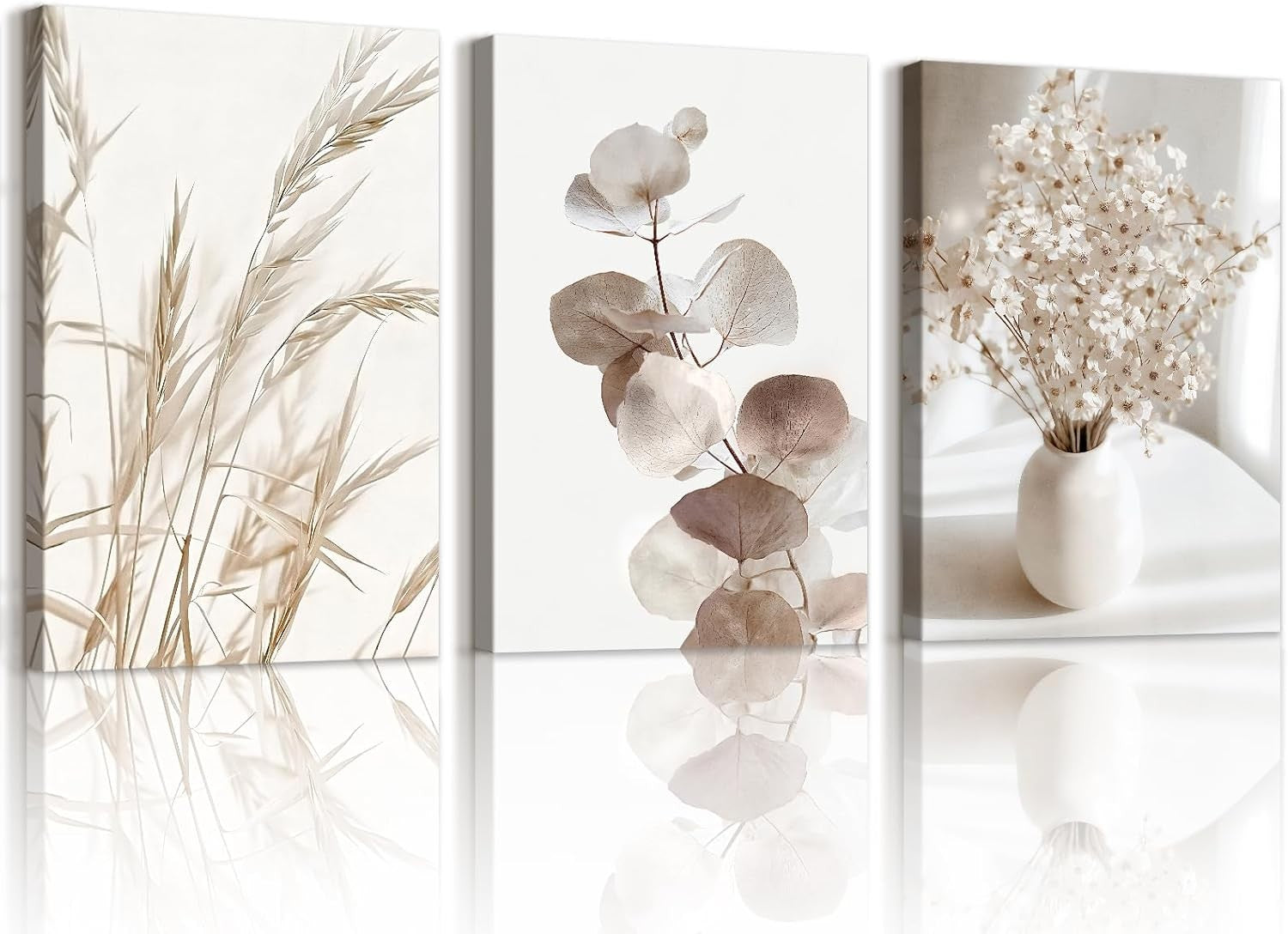 Set of 3 Boho Floral Canvas Wall Art 40x60cm