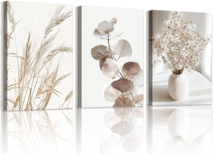 Set of 3 Boho Floral Canvas Wall Art 40x60cm