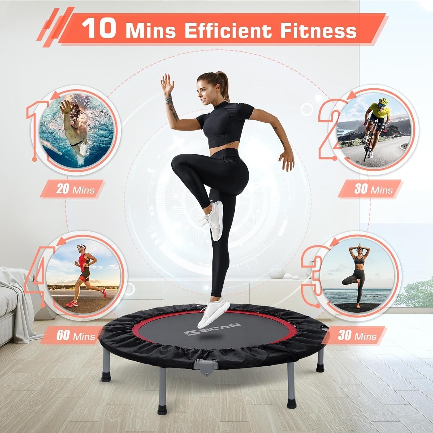 40in Foldable Fitness Rebounder Trampoline Safety Pad Indoor