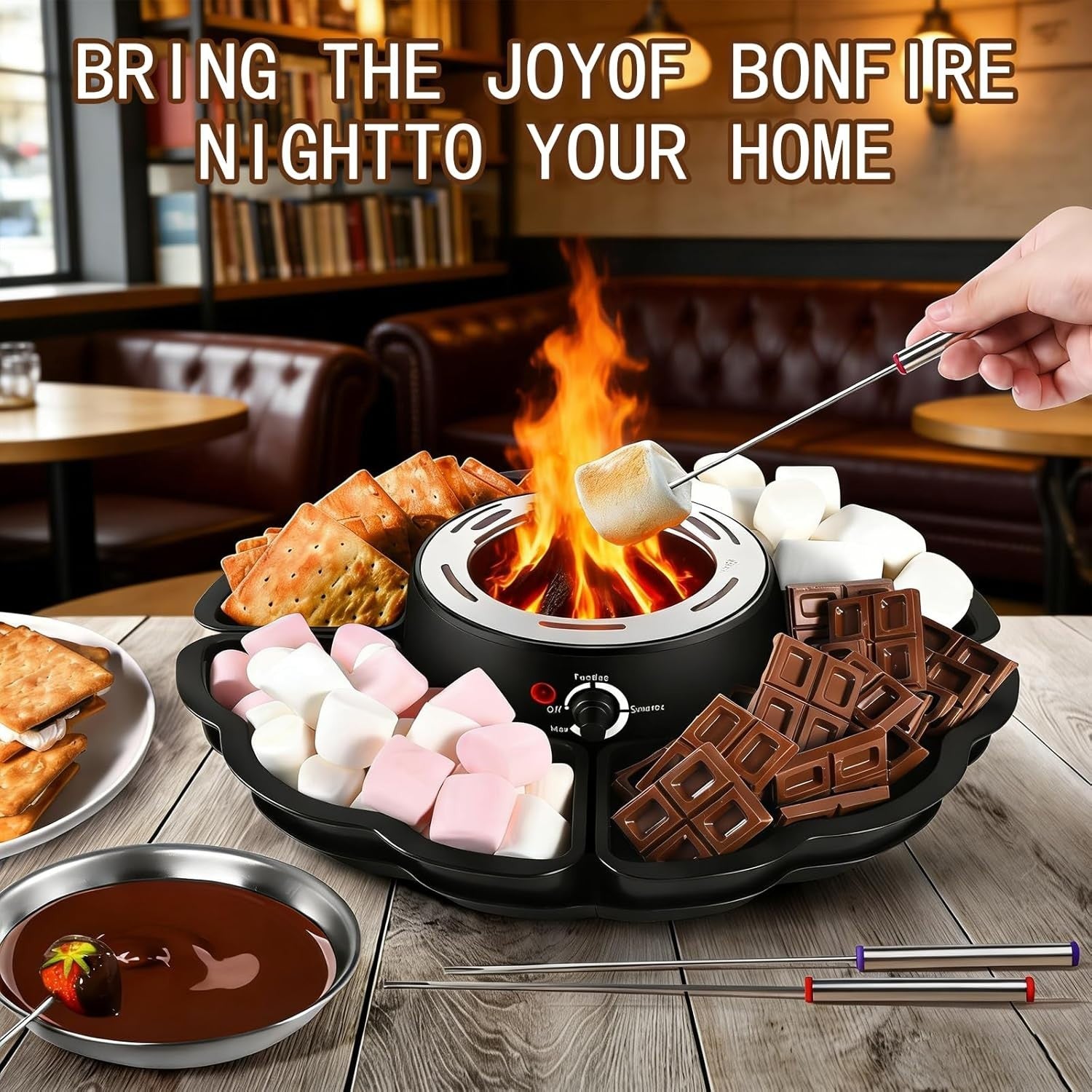 2 in 1 Electric Smores Maker Chocolate Fondue Pot Tabletop Kit