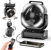 Camping Fan w/ Light – 9-Speed Rechargeable 20000mAh Fan w/ Timer & Remote