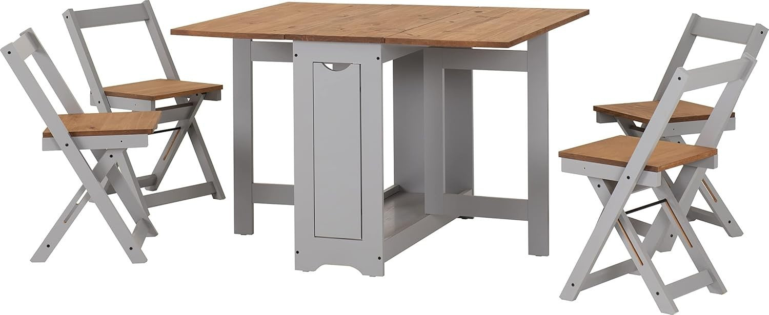 Extendable Butterfly Dining Table Set Grey Pine Compact Kitchen Furniture