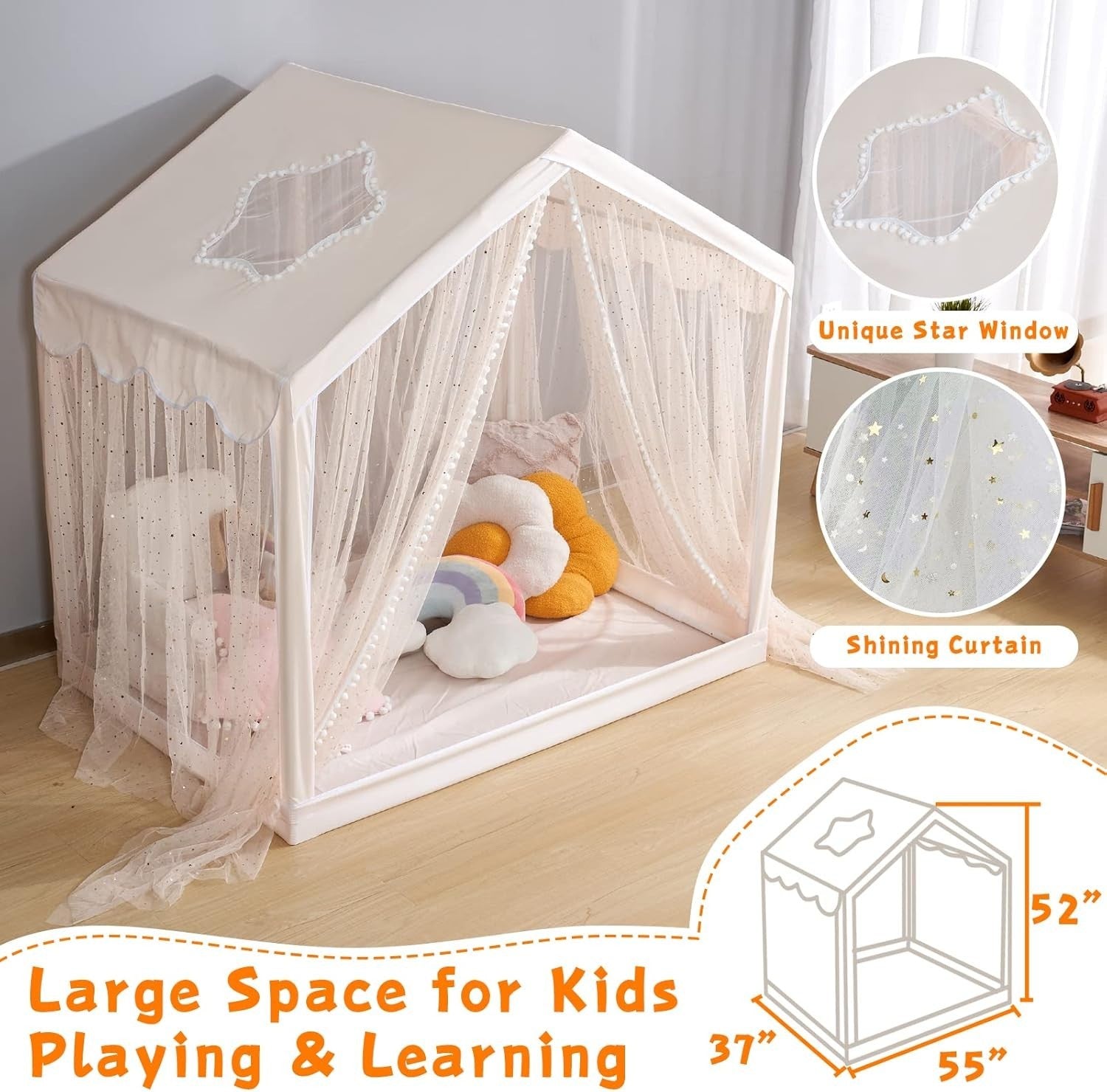 Boho Kids Castle Play Tent Indoor Outdoor w Sparkle Stars Large