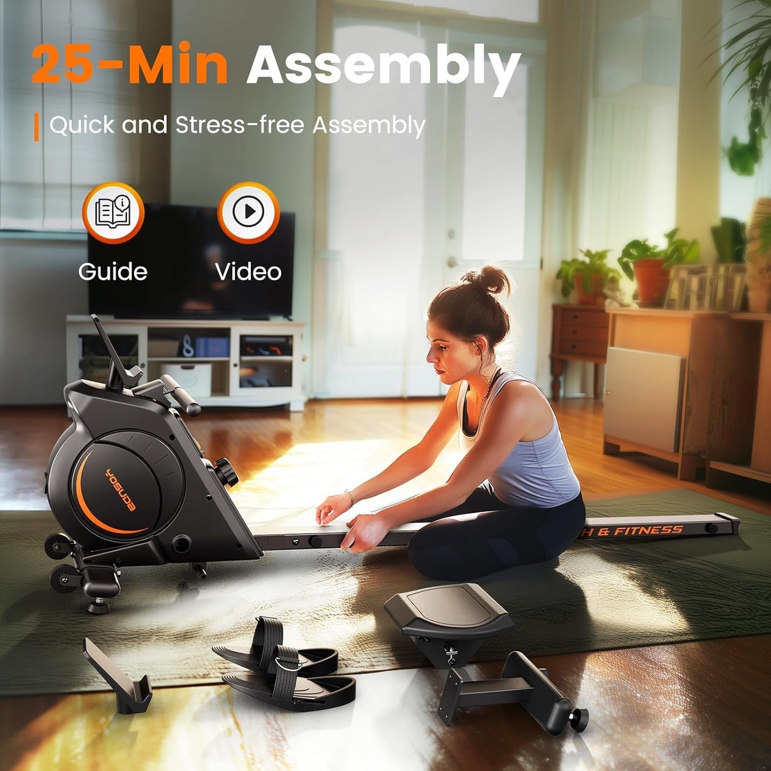 Quiet Magnetic Rowing Machine 16-Level Resistance App LCD Rower 160KG Home Use