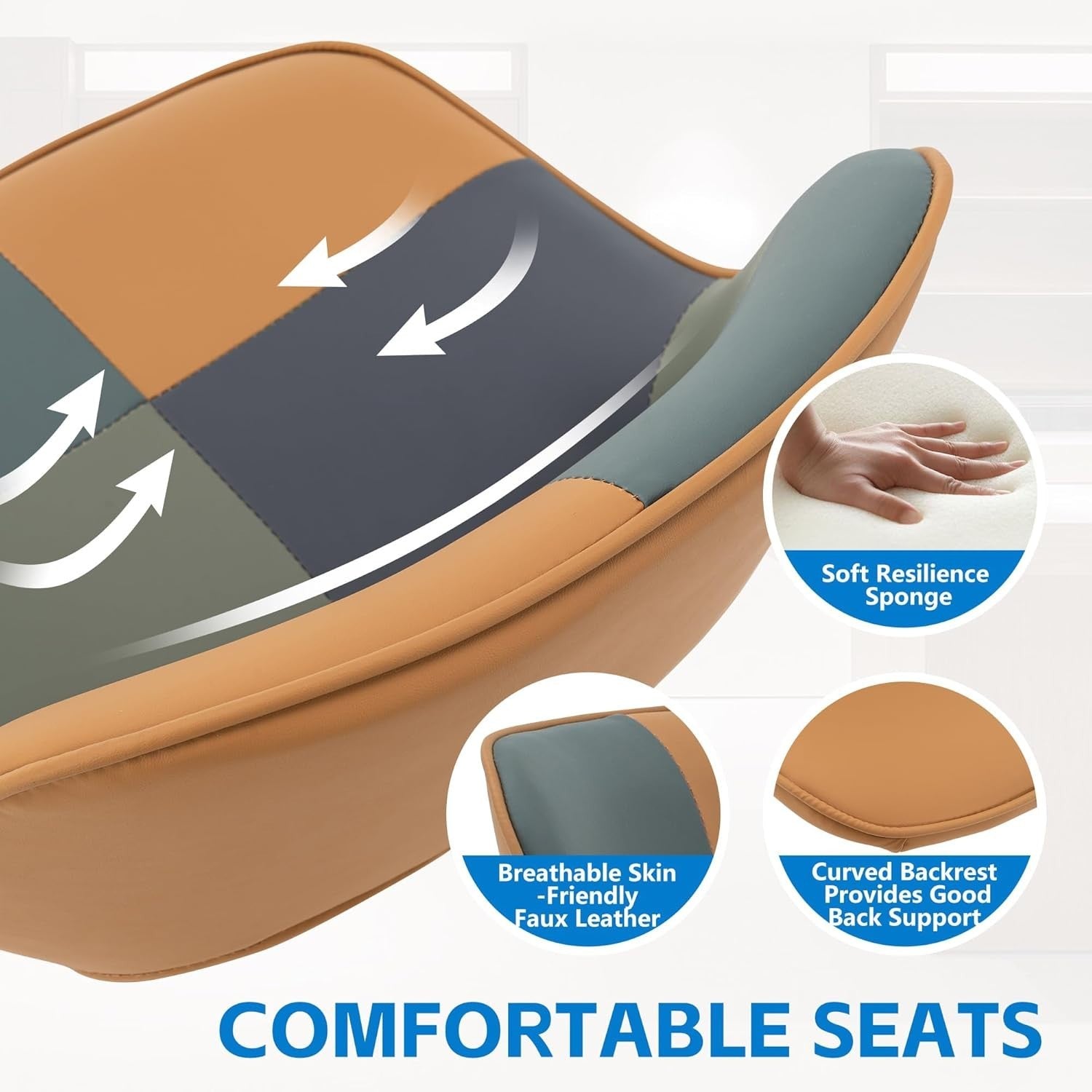 Adjustable Swivel Bar Stools 2pcs Faux Leather Counter Height Tan