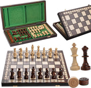 Luxury Wooden Chess & Draughts Set 50cm • Weighted Pieces • Folding Board