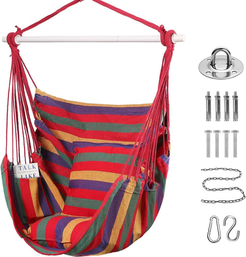 Hammock Swing Chair w/ Cushions & Support Bar, Portable Cotton Seat 150kg
