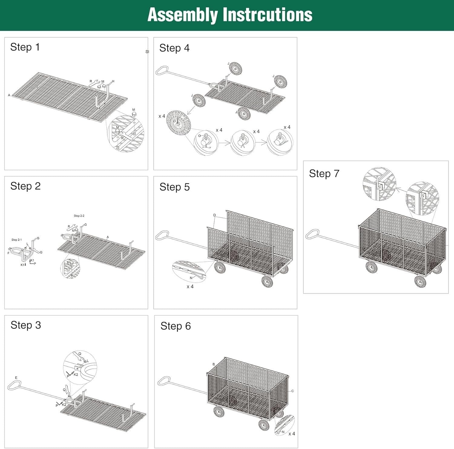 Oversized Heavy Duty Garden Cart 650lb Capacity Flatbed Wagon w/ Removable Sides