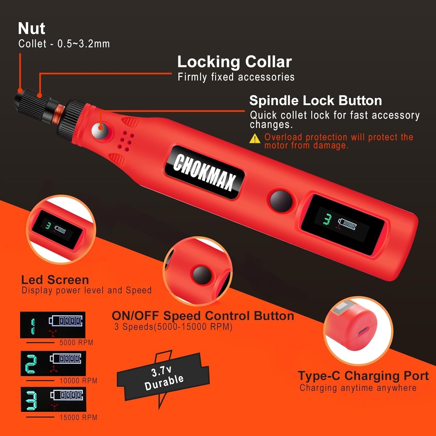 Mini Cordless Rotary 3 Speed USB Rechargeable Grinder with 72 Accessories