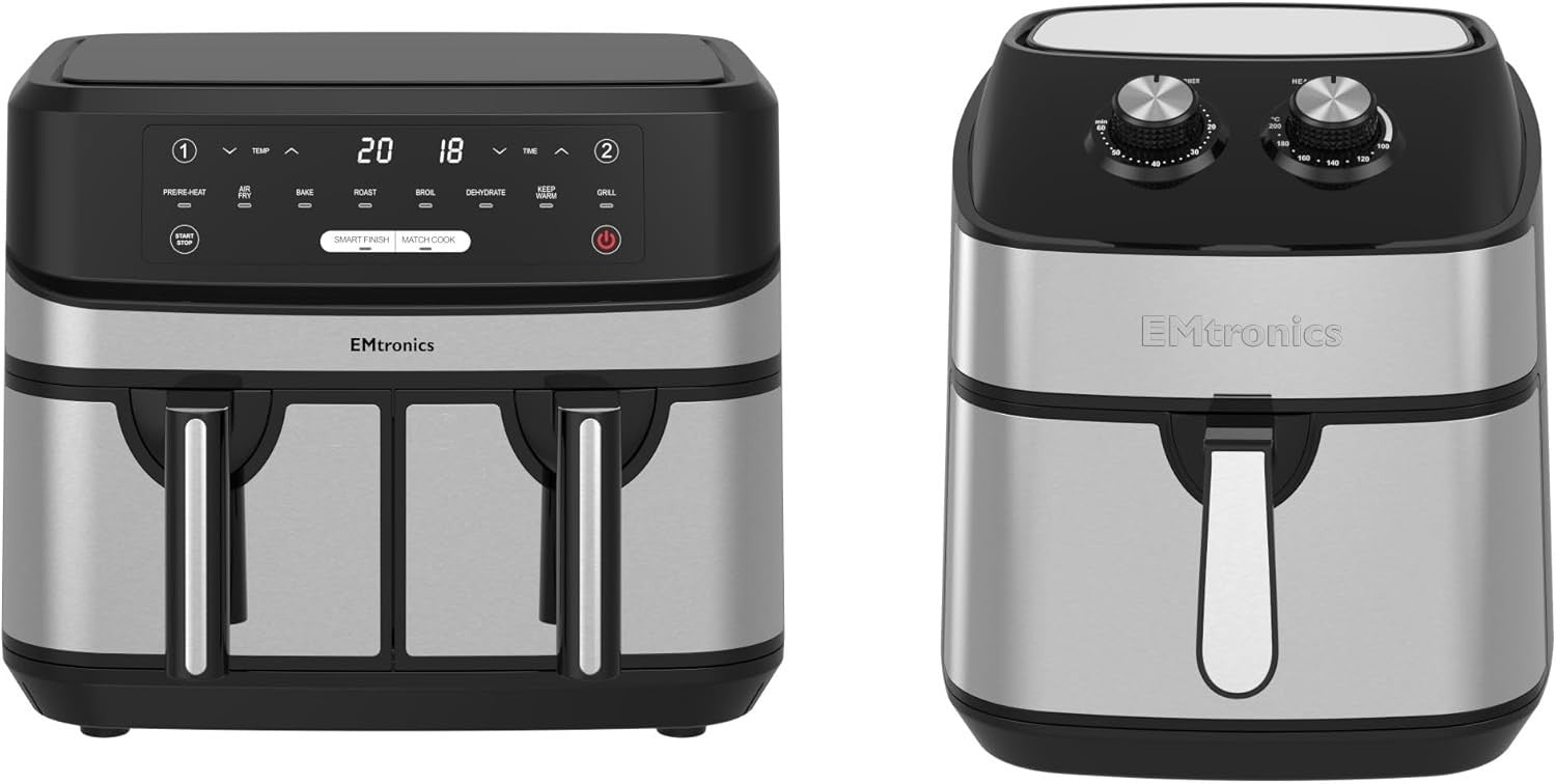 Silver Air Fryer Set 9L Analogue + 9L Double Drawer Low Oil Healthy Cooker