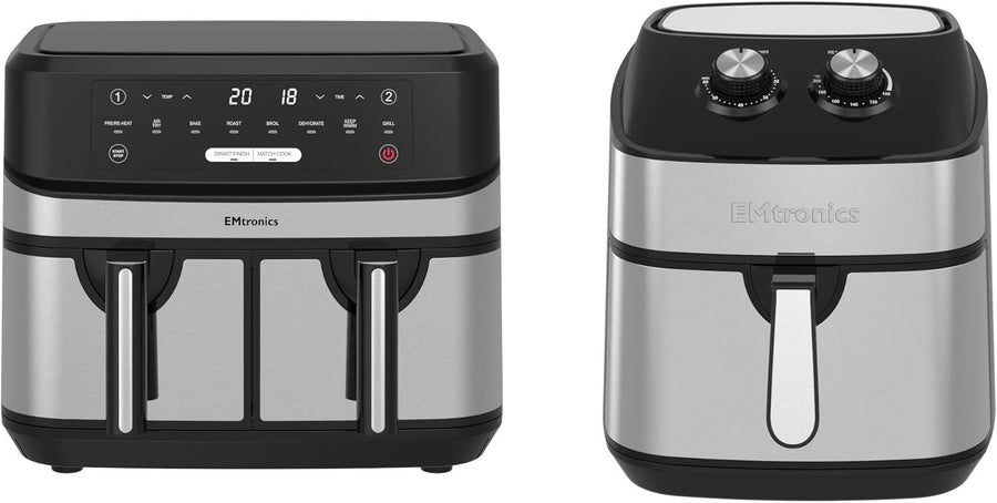 Silver Air Fryer Set 9L Analogue + 9L Double Drawer Low Oil Healthy Cooker