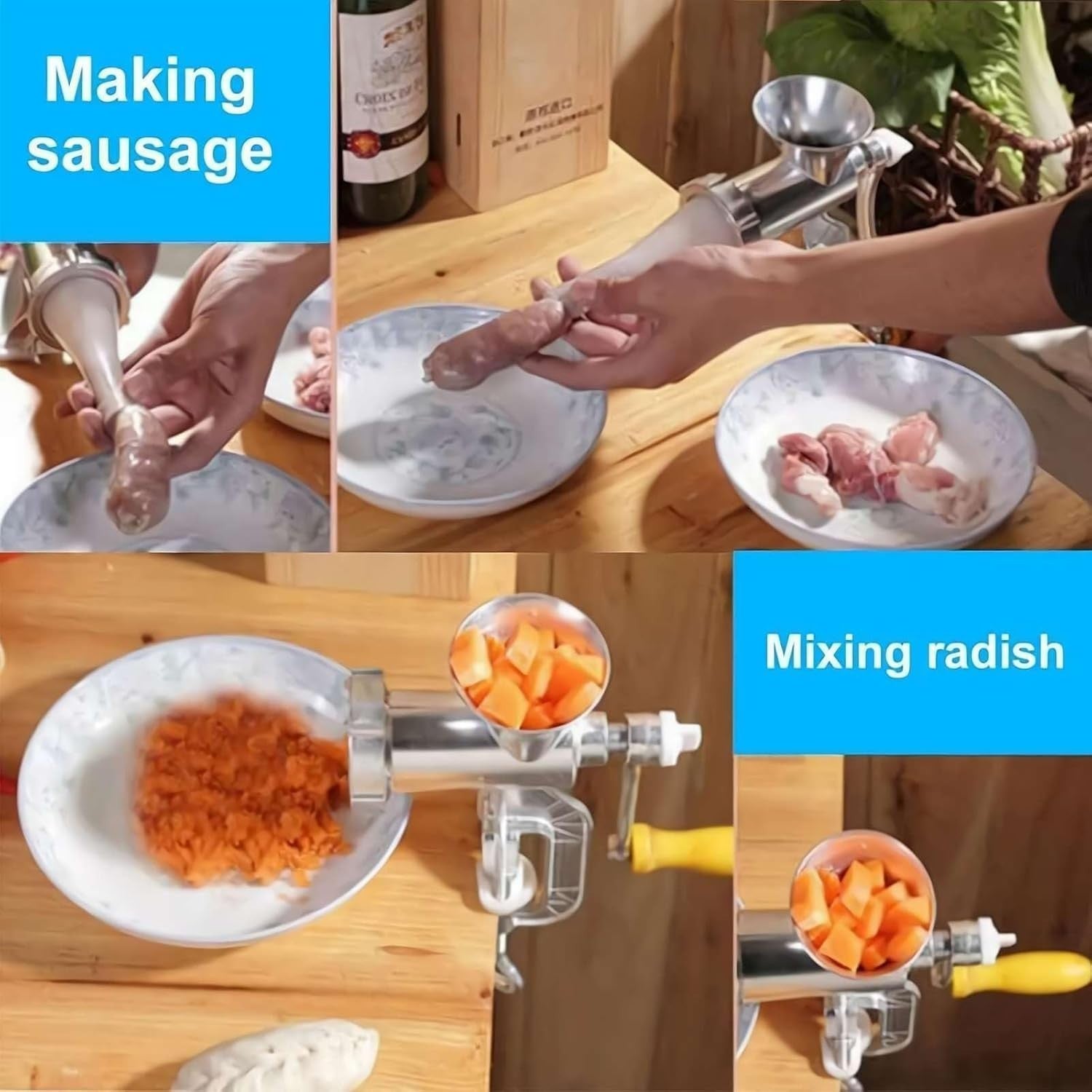 Manual Meat Grinder Sausage Maker Aluminium Mincer Dual Fix Clamp