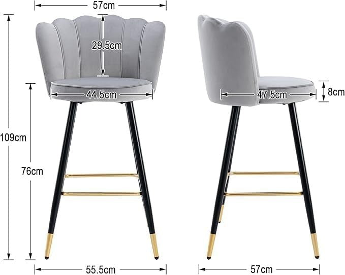 Gray Velvet Bar Stools Set of 2 – Kitchen Counter Chairs