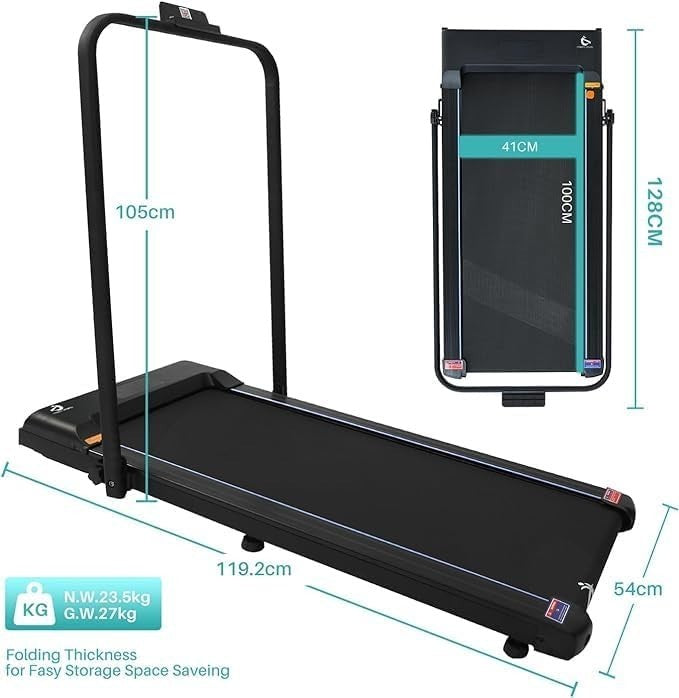 Foldable Under Desk Walking Treadmill 2HP 1–10km/h With Handrail Remote Home Gym