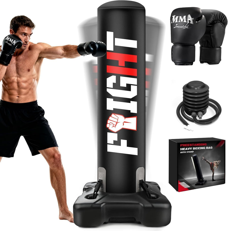 70in Free Standing Punching Bag Heavy Duty MMA Kickboxing Set
