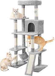 Large Cat Tree 137cm Multi Level Tower With Condo Hammock Scratching Posts