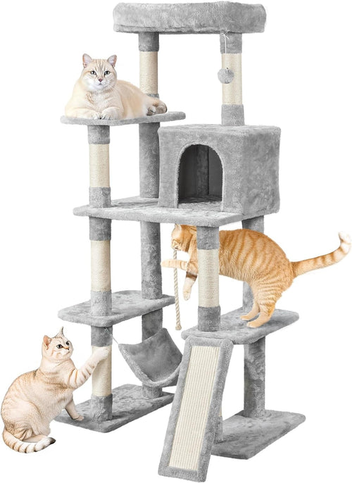 Large Cat Tree 137cm Multi Level Tower With Condo Hammock Scratching Posts
