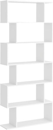 White S-Shape 6-Tier Bookcase Modern Display Shelf Room Divider Storage Unit