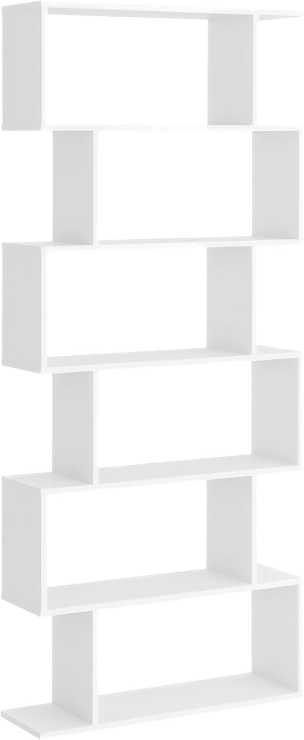 White S-Shape 6-Tier Bookcase Modern Display Shelf Room Divider Storage Unit