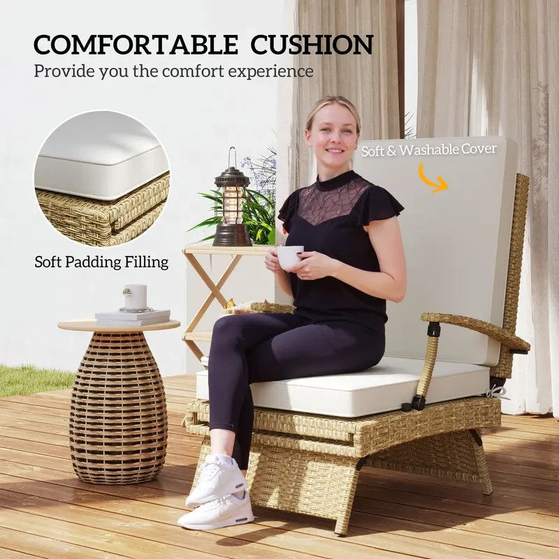 Outdoor Rattan Recliner Chair with Cushions & Footrest, Folding Lounger