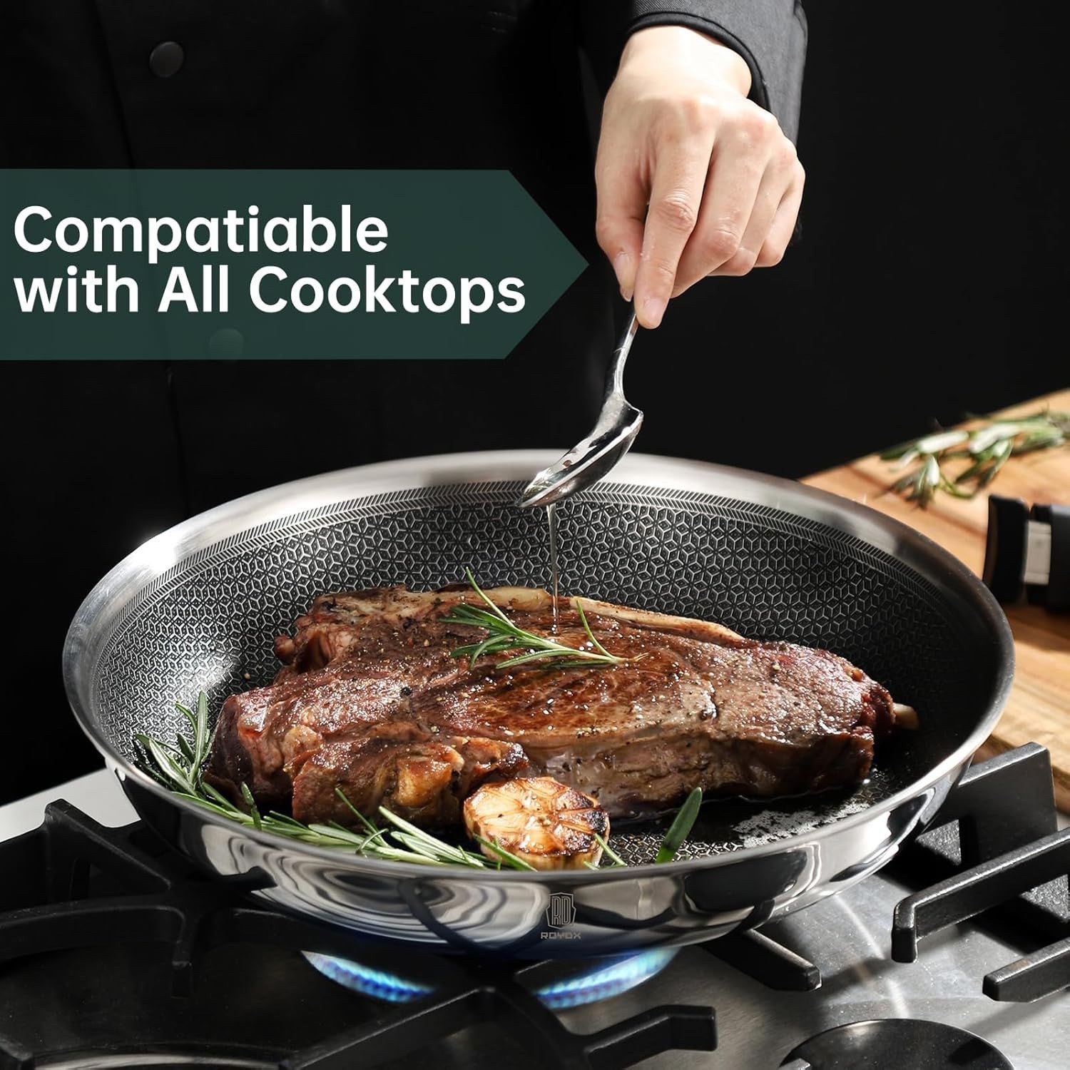 15Pcs Non-Stick Stainless Steel Cookware Set with Lids Steamer Detachable Handle