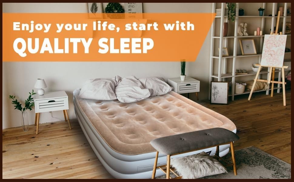 18" Inflatable Air Bed Queen Self-Inflating Flocked Mattress for Home & Camping